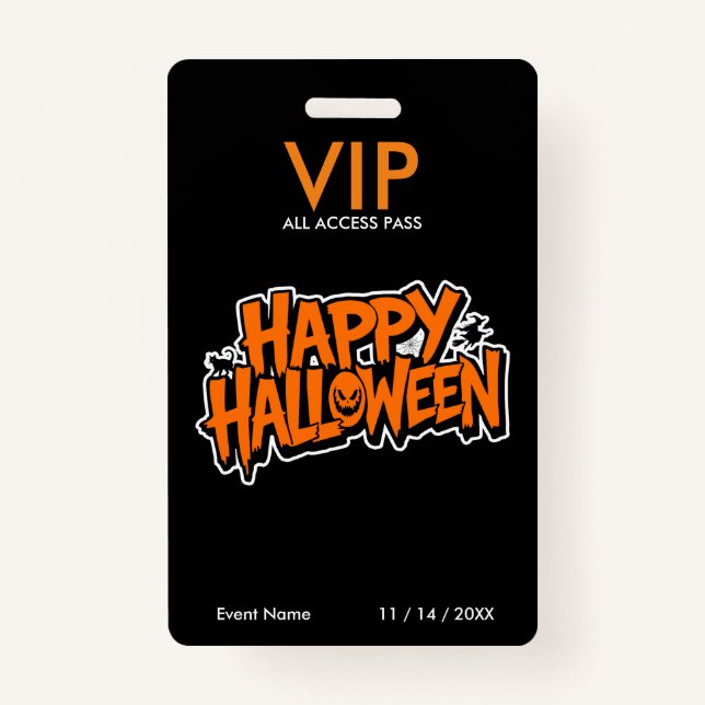 Halloween VIP Pass – All Access Party Pass ID Badge (Front)