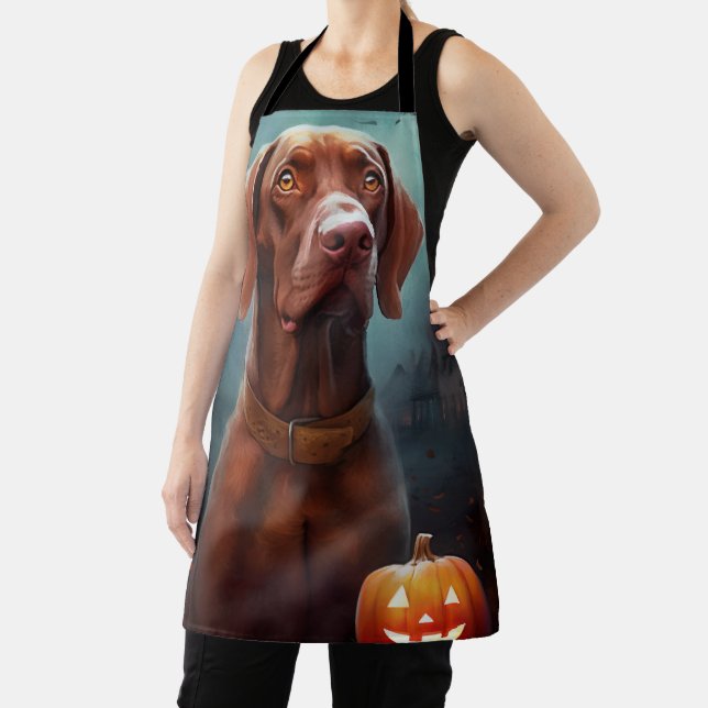 Halloween Vizsla With Pumpkins Scary Apron (Insitu)