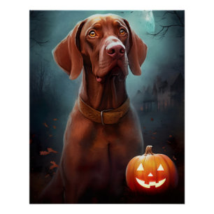 Halloween Vizsla With Pumpkins Scary Poster