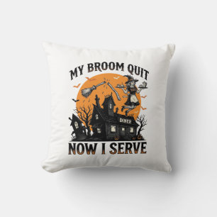 Halloween Waitress Shirt Broom Broke Humor_1 Cushion