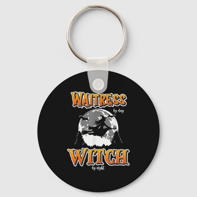 Halloween Waitress Witch, Funny Cute Restaurant Se Key Ring (Front)