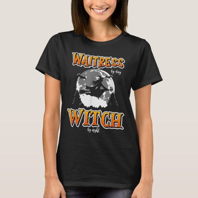 Halloween Waitress Witch, Funny Cute Restaurant Se T-Shirt (Front)