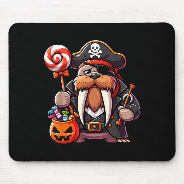 Halloween Walrus Pirate Eye Patch Candy Bag Mouse Pad (Front)