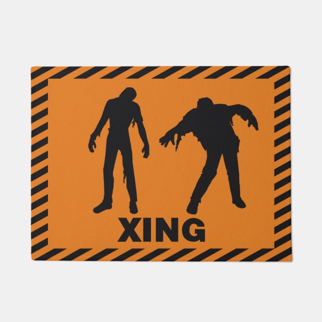 Halloween Warning Zombie Crossing Doormat (Front)