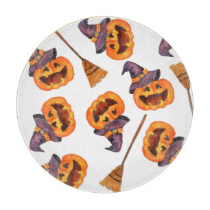 Halloween Watercolor, Autumn Seamless Pattern. Cutting Board