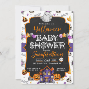 Halloween Watercolor Baby Shower Invitation