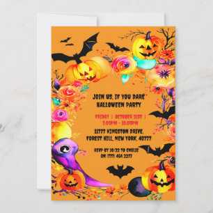 Halloween watercolor cute Halloween party Invitation