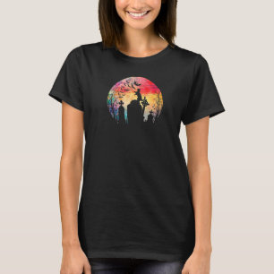 Halloween Watercolor Full Moon Cat Over A Gravesto T-Shirt