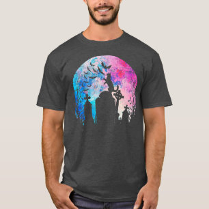 Halloween Watercolor Full Moon Cat Over A Gravesto T-Shirt