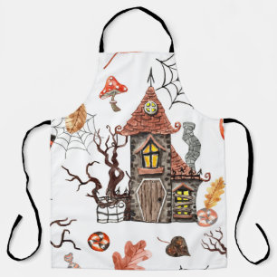 Halloween Watercolor: Haunted House Pattern. Apron