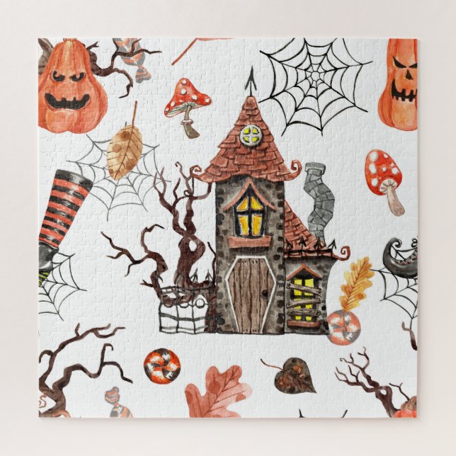 Halloween Watercolor: Haunted House Pattern. Jigsaw Puzzle (Vertical)