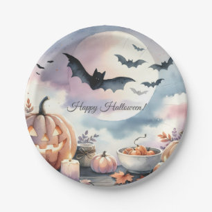 Halloween watercolor paper plate