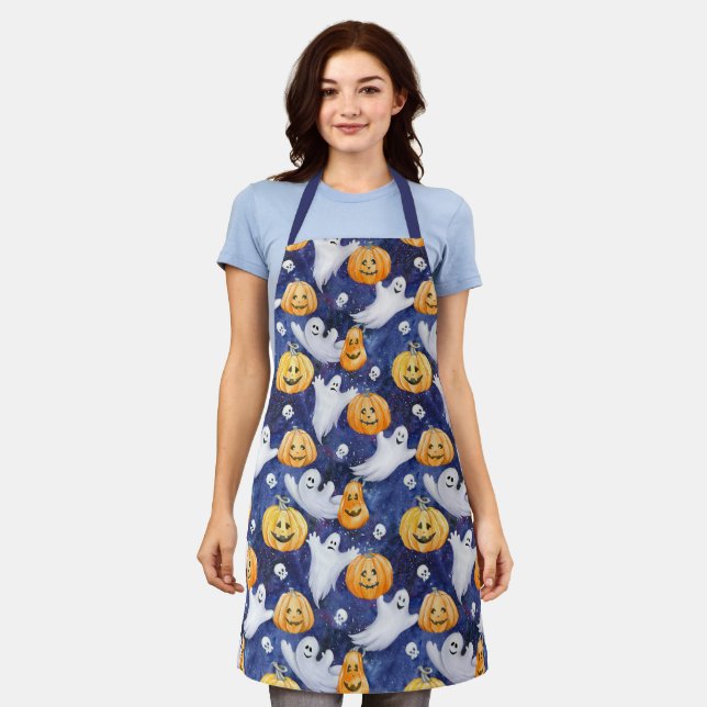 Halloween Watercolor Pattern Apron (Worn)