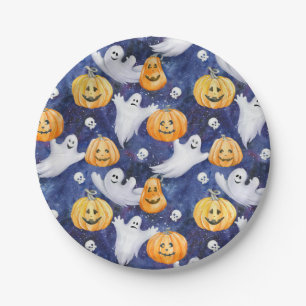 Halloween Watercolor Pattern Paper Plate
