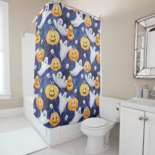 Halloween Watercolor Pattern Shower Curtain