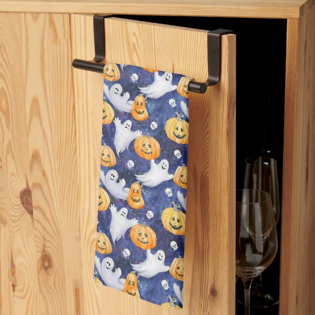 Halloween Watercolor Pattern Tea Towel (Thirds Fold)