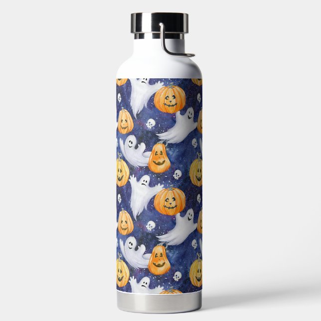 Halloween Watercolor Pattern Water Bottle (Left)