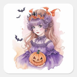 Halloween Watercolor Princess  Square Sticker