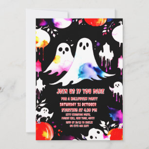 Halloween Watercolor pumpkin and ghosts party Invitation
