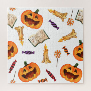 Halloween Watercolor: Seasonal Pattern Jigsaw Puzzle