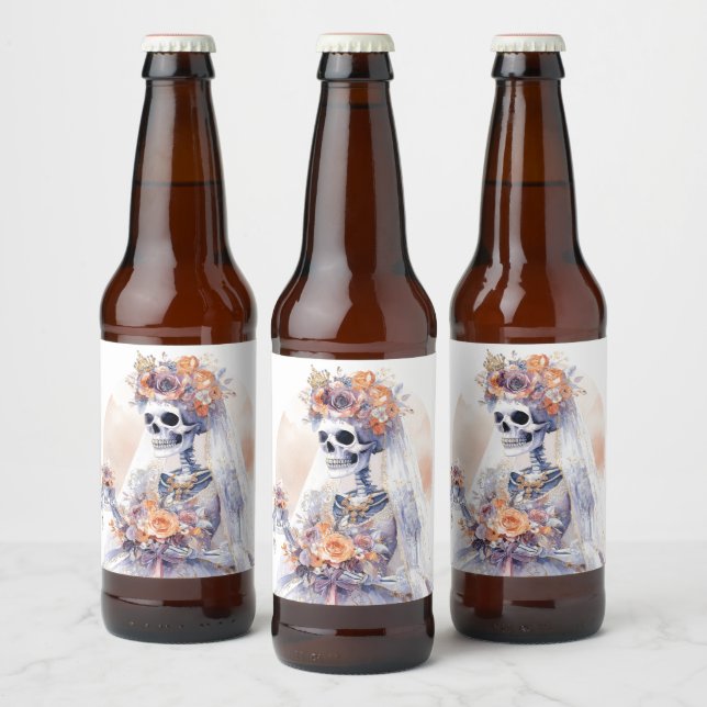 Halloween Watercolor Skeleton Beer Labels (Bottles)
