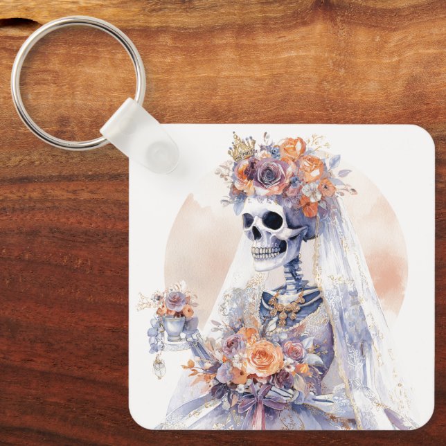 Halloween Watercolor Skeleton Keychain (Front)