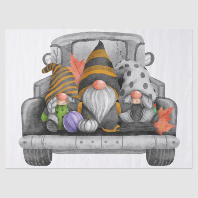 Halloween Watercolor Truck Gnomes Tissue Paper (Front)