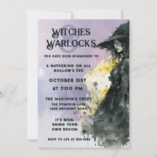 Halloween Watercolor Witch Invitation