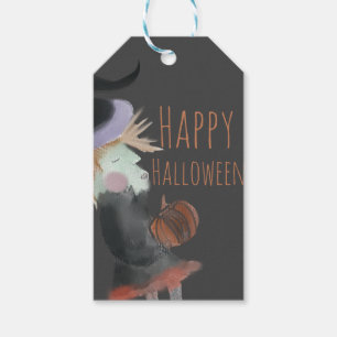 Halloween Watercolor Witch Pumpkin Gift Tags
