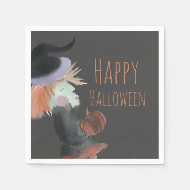 Halloween Watercolor Witch Pumpkin   Napkin (Front)