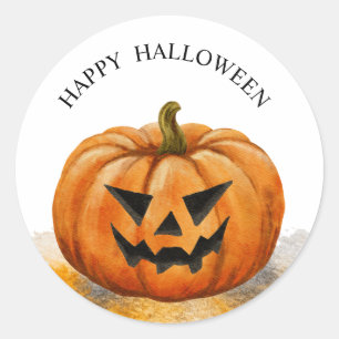 Halloween watercolour jack o lantern classic round sticker