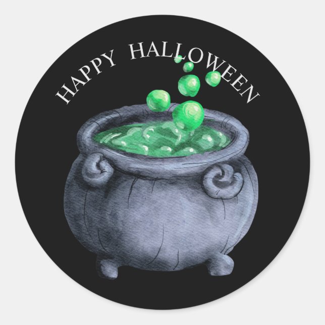 Halloween watercolour witches bubbling cauldron  classic round sticker (Front)