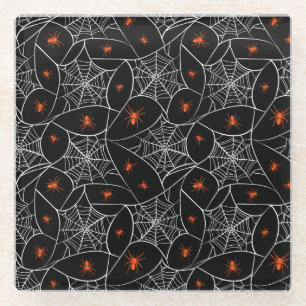 Halloween web and spiders background. glass coaster