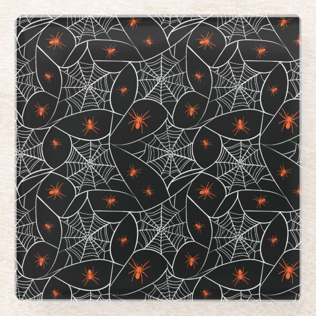 Halloween web and spiders background. glass coaster (Front)