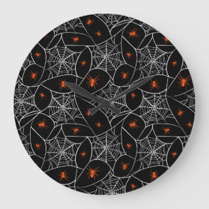 Halloween web and spiders background. large clock
