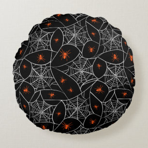 Halloween web and spiders background. round cushion