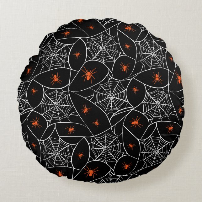 Halloween web and spiders background. round cushion (Front)