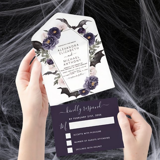 Halloween Wedding Autumn Fall Dark Purple All In O One Invitation (Creator Uploaded)