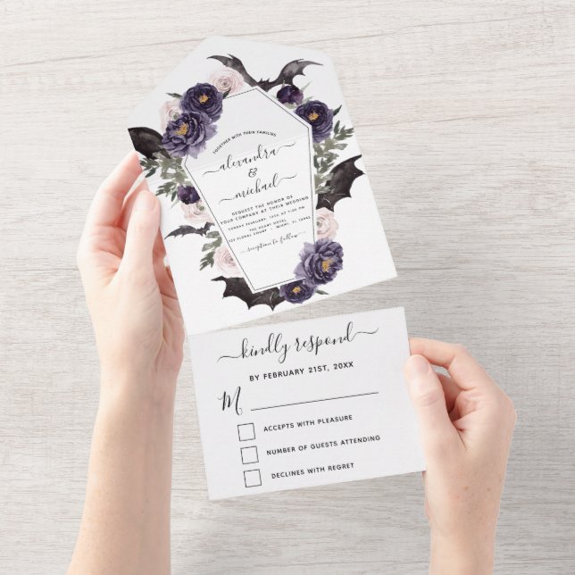 Halloween Wedding Autumn Fall Dark Purple All In One Invitation (Tearaway)