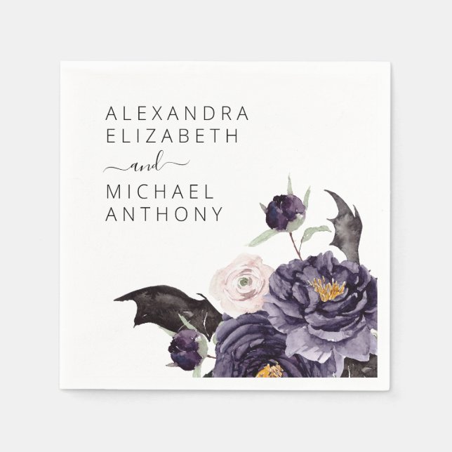 Halloween Wedding Autumn Fall Dark Purple Napkin (Front)