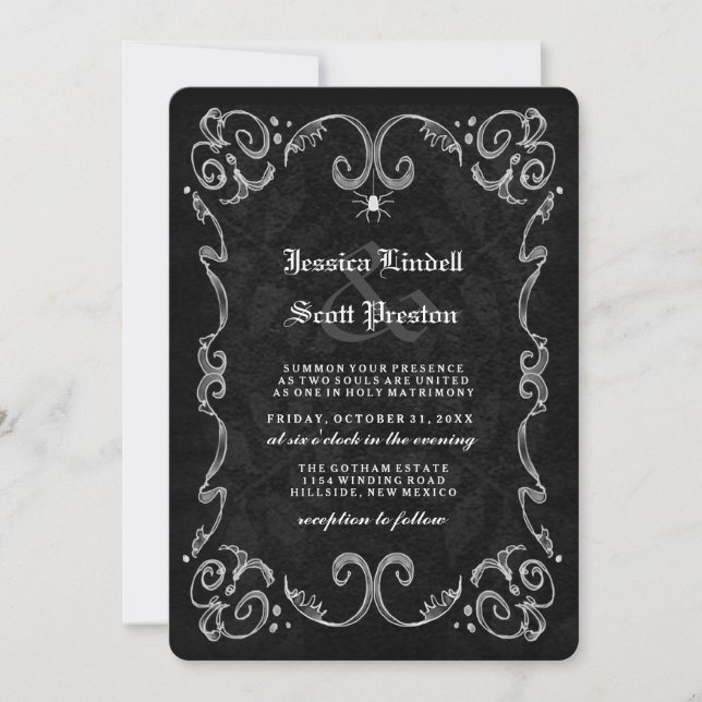 Halloween Wedding Black Gothic RECEPTION ON BACK Invitation (Front)