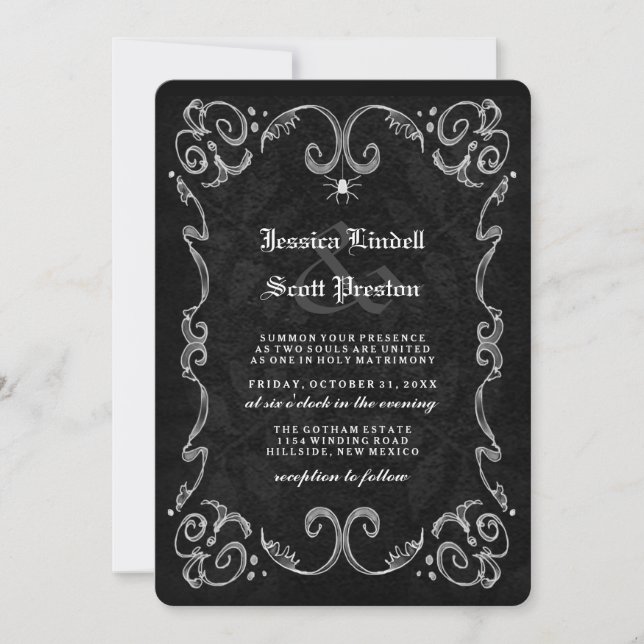 Halloween Wedding Black Gothic STRIPED BACK Invitation (Front)