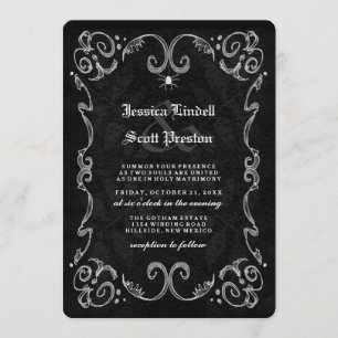Halloween Wedding Black Gothic STRIPED BACK Invitation