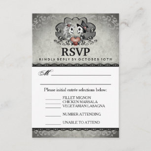 Halloween Wedding Black Grey Matching Menu RSVP