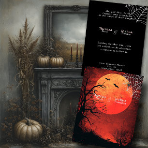 Halloween Wedding Black Spider Bats Full Moon Invitation