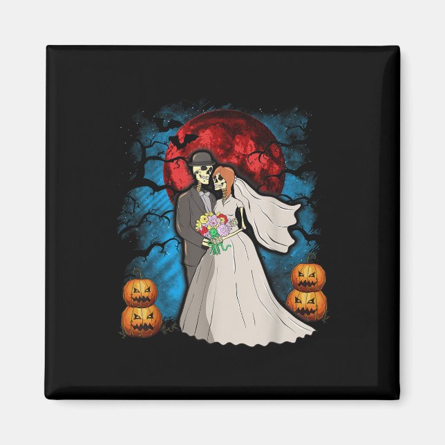 Halloween Wedding Gift Skeleton Couple Bride Groom Magnet (Front)