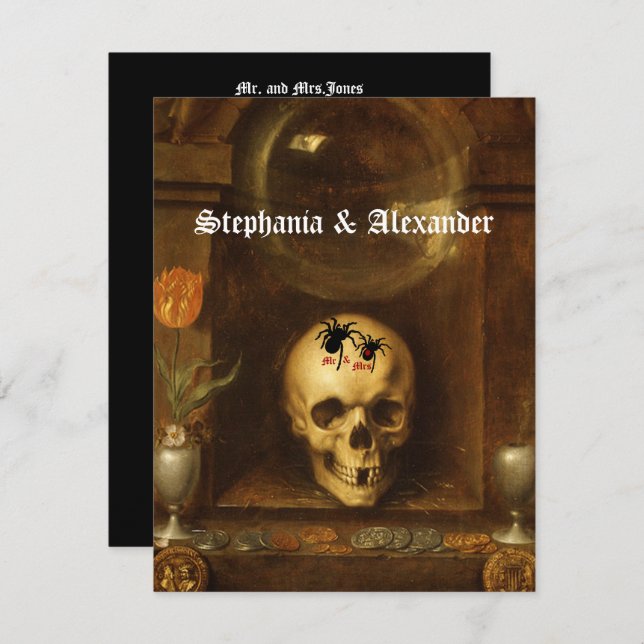 Halloween Wedding, Goth, Skull, Custom Invitation (Front/Back)