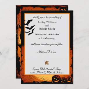 Halloween Wedding Invitation Flat Card Spooky Bats