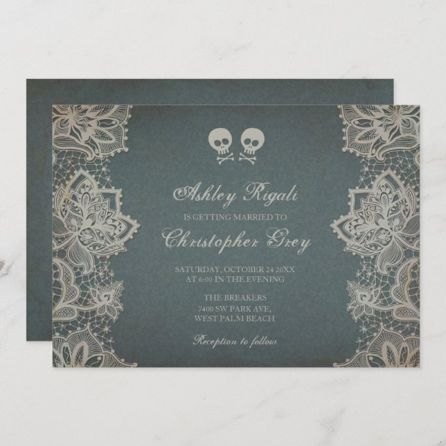 Halloween Wedding Invitation - Vintage Grey (Front/Back)
