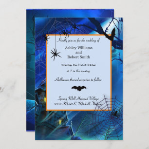 Halloween Wedding Midnight Blue Flat Invitation 